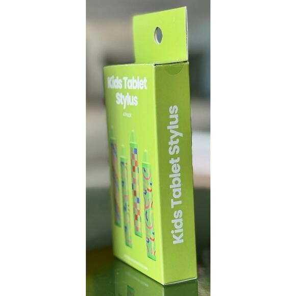 New Kids Stylus 4 Pack for Tablet & iPad | Fun Green Patterned Pens - Picture 2 of 2